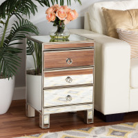 Baxton Studio RXF-8645-NS Baxton Studio Ewan Contemporary Glam and Luxe Mirrored 3-Drawer Nightstand